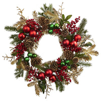 24” Ornament, Pine & Pine Cone Artificial Wreath