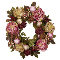 24" Artificial Peony Hydrangea Wreath