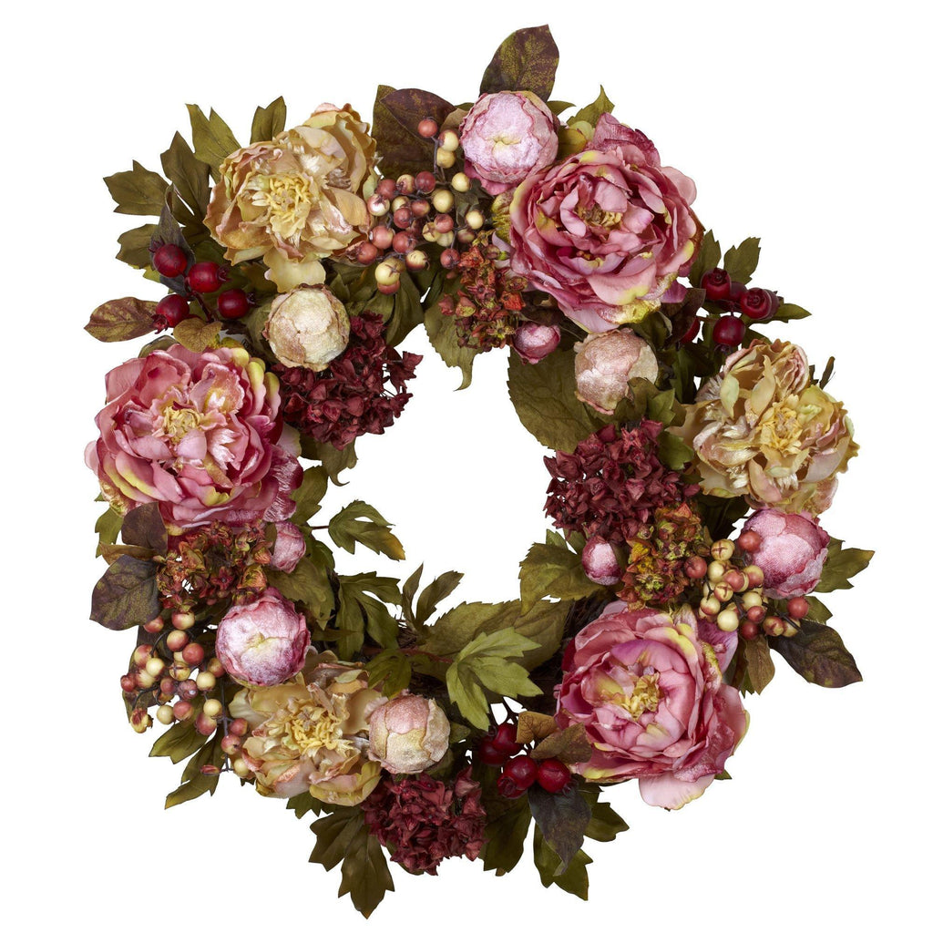24" Artificial Peony Hydrangea Wreath