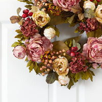 24" Artificial Peony Hydrangea Wreath