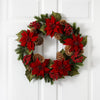 24” Poinsettia, Berry and Golden Pine Cone Artificial Wreath
