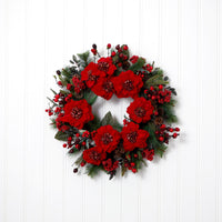24" Poinsettia Artificial Wreath