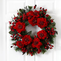 24" Poinsettia Artificial Wreath