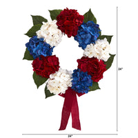 24” Red, White and Blue “Americana” Hydrangea Artificial Wreath
