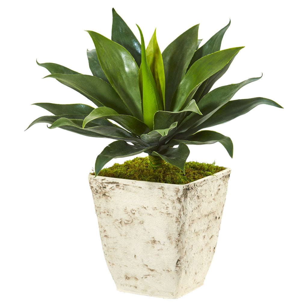 26” Large Agave Artificial Plant in Country White Planter