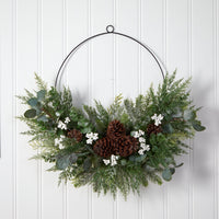 28” Christmas Pine, Eucalyptus, and Berries Metal Circlet Artificial Wreath
