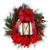 28” Poinsettia and Berry Holiday Lantern Artificial Christmas Wreath with LED Candle