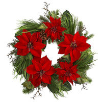 28” Poinsettia and Pine Artificial Wreath