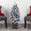 3’ Flocked Highland Fir Artificial Christmas Tree, 127 Branches & 20 LED Globe Lights in Decorative Planter