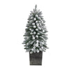 3’ Flocked Highland Fir Artificial Christmas Tree, 127 Branches & 20 LED Globe Lights in Decorative Planter