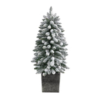 3’ Flocked Highland Fir Artificial Christmas Tree, 127 Branches & 20 LED Globe Lights in Decorative Planter