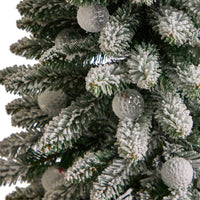 3’ Flocked Highland Fir Artificial Christmas Tree, 127 Branches & 20 LED Globe Lights in Decorative Planter
