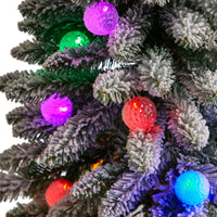 3’ Flocked Highland Fir Artificial Christmas Tree, 127 Branches & 20 LED Globe Lights in Decorative Planter