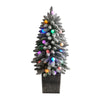 3’ Flocked Highland Fir Artificial Christmas Tree, 127 Branches & 20 LED Globe Lights in Decorative Planter
