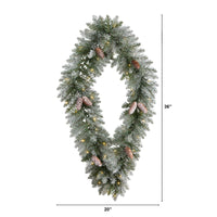 3' Holiday Christmas Geometric Diamond Frosted Artificial Wreath w/ Pinecones & 50 Warm White LED Lights