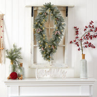 3' Holiday Christmas Geometric Diamond Frosted Artificial Wreath w/ Pinecones & 50 Warm White LED Lights