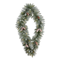 3' Holiday Christmas Geometric Diamond Frosted Artificial Wreath w/ Pinecones & 50 Warm White LED Lights