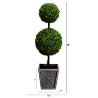 3’ UV Resistant Artificial Double Ball Boxwood Topiary with LED Lights in Decorative Planter (Indoor/Outdoor)