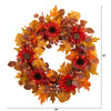 30” Fall Acorn, Sunflower, Berries and Autumn Foliage Artificial Wreath