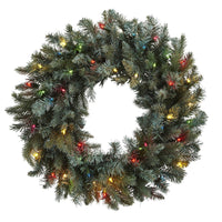 30” Artificial Pine Wreath w/Colored Lights
