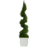 4’ Cypress Spiral Topiary Artificial Tree in White Metal Planter
