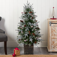 4' Frosted Artificial Christmas Tree Pre-Lit with 105 lights  in Decorative Planter