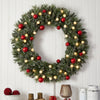 4' Artificial Oversized Pre-Lit Frosted Holiday Christmas Wreath with Ornaments & 40 LED Globe Lights