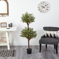 4.5' Artificial Olive Double Topiary Silk Tree