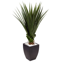 4.5’ Spiked Artificial Agave in Black Planter (Indoor/Outdoor)
