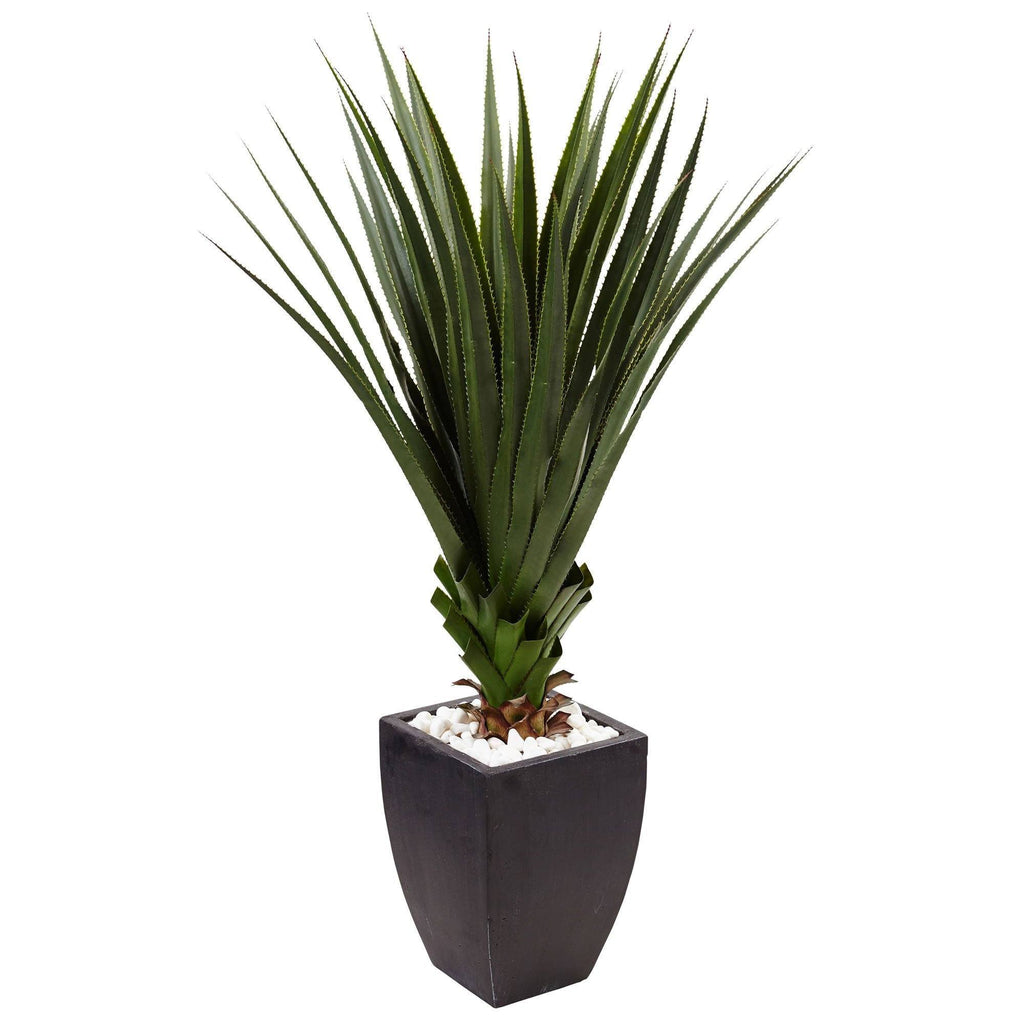 4.5’ Spiked Artificial Agave in Black Planter (Indoor/Outdoor)