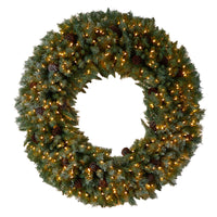 5’ Giant Flocked Artificial  Christmas Wreath W/ Pinecones, 400 Clear LED Lights and 760 Bendable Branches