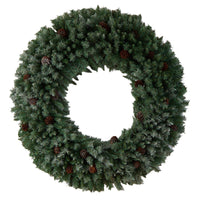 5’ Giant Flocked Artificial  Christmas Wreath W/ Pinecones, 400 Clear LED Lights and 760 Bendable Branches