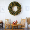 5’ Giant Flocked Artificial  Christmas Wreath W/ Pinecones, 400 Clear LED Lights and 760 Bendable Branches