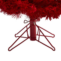 5' Red Flocked Fraser Fir Artificial Christmas Tree, 250 red colored lights and 26 globe bulbs