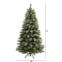 6’ Snowed French Alps Mountain Pine Artificial Christmas Tree with 583 Bendable Branches and Pine Cones
