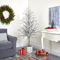 6’ Snowed Twig Artificial Christmas Tree in Decorative Planter