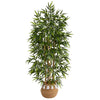 64” Artificial Bamboo Tree with Natural Bamboo Trunks in Handmade Natural Planter with Tassels