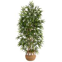 64” Artificial Bamboo Tree with Natural Bamboo Trunks in Handmade Natural Planter with Tassels