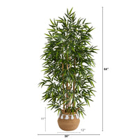 64” Artificial Bamboo Tree with Natural Bamboo Trunks in Handmade Natural Planter with Tassels