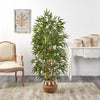 64” Artificial Bamboo Tree with Natural Bamboo Trunks in Handmade Natural Planter with Tassels