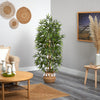 64” Artificial Bamboo Tree with Natural Bamboo Trunks in Handmade Natural Planter with Tassels