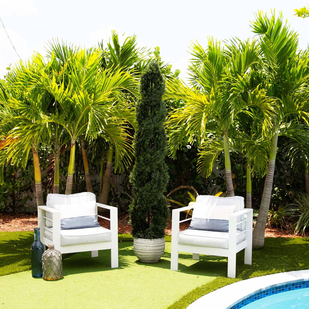 7' Double Pond Cypress Spiral Artificial Topiary UV Resistant (Indoor/Outdoor)