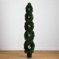 7' Double Pond Cypress Spiral Artificial Topiary UV Resistant (Indoor/Outdoor)