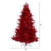 7' Red Flocked Fraser Fir Artificial Christmas Tree with 500 Red Lights, 40 Globe Bulbs and 1039 Bendable Branches