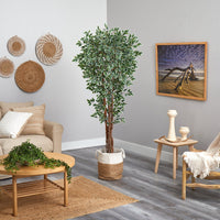 70” Variegated Artificial Ficus Tree in Jute & Cotton Planter UV Resistant (Indoor/Outdoor)