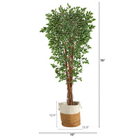 70” Variegated Artificial Ficus Tree in Jute & Cotton Planter UV Resistant (Indoor/Outdoor)