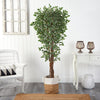 70” Variegated Artificial Ficus Tree in Jute & Cotton Planter UV Resistant (Indoor/Outdoor)