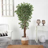 70” Variegated Artificial Ficus Tree in Jute & Cotton Planter UV Resistant (Indoor/Outdoor)
