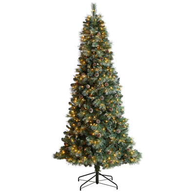 8’ Frosted Tip British Columbia Mountain Pine Artificial Christmas Tree With  500 Clear Lights 
