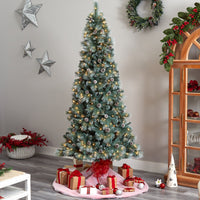 8’ Frosted Tip British Columbia Mountain Pine Artificial Christmas Tree With  500 Clear Lights